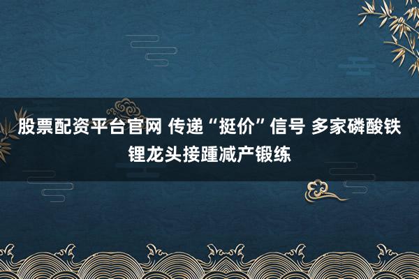 股票配资平台官网 传递“挺价”信号 多家磷酸铁锂龙头接踵减产锻练